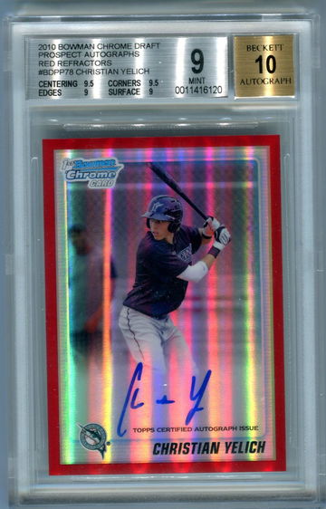 2010 Bowman Chrome Red Refractor 1/5 Christian Yelich BGS 9 auto 10