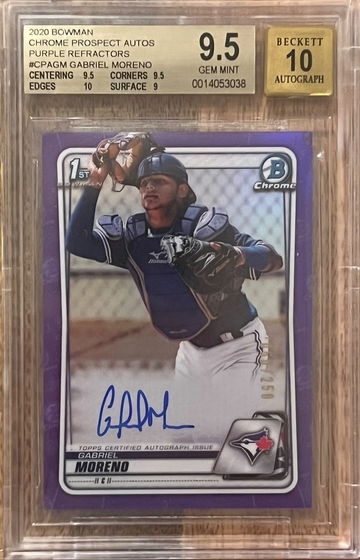 2020 Bowman Chrome Gabriel Moreno Purple Auto 9.5 Mint