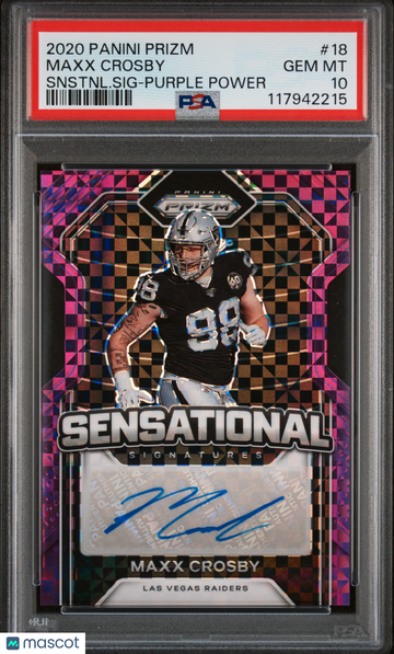 2020 Panini Prizm Sensational Signatures Maxx Crosby #18 Snstnl. SIG Purple Power /15 PSA 10