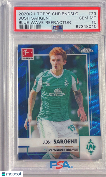 2020 Topps Chrome Bundesliga Josh Sargent #23 Blue Wave Refractor PSA 10