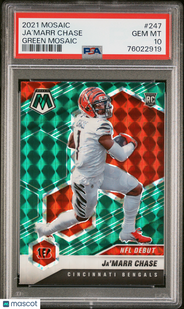 2021 Panini Mosaic Ja’Marr Chase #247 Green Rookie PSA 10