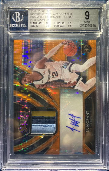 Ja Morant 2019 Select 3 color Rookie Patch Auto 1/8 Prizm Neon Orange Pulsar 