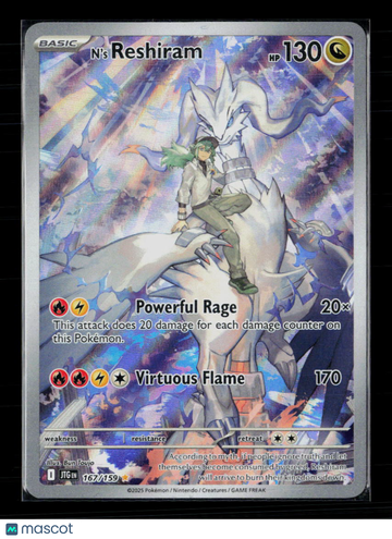 2025 Pokemon Journey Together N'S Reshiram Holo Secret Rare 167/159 Trading Card