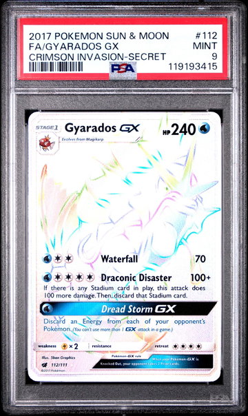 2017 Pokemon Sun and Moon Crimson Invasion Secret Rare Gyarados Gx #112 PSA 9