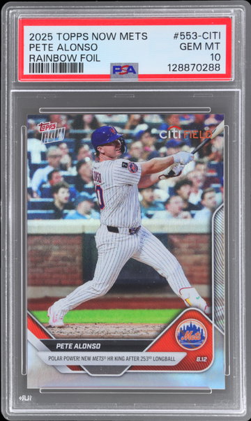2025 Topps Now Pete Alonso Mets Rainbow Foil PSA 10