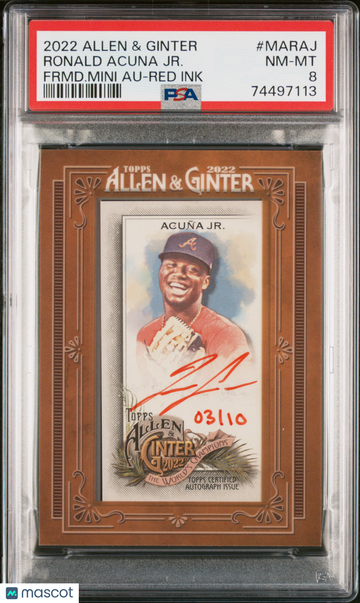 2022 Topps Allen & Ginter Mini Autographs Ronald Acuna JR. #MARAJ Red Ink PSA 8 Auto