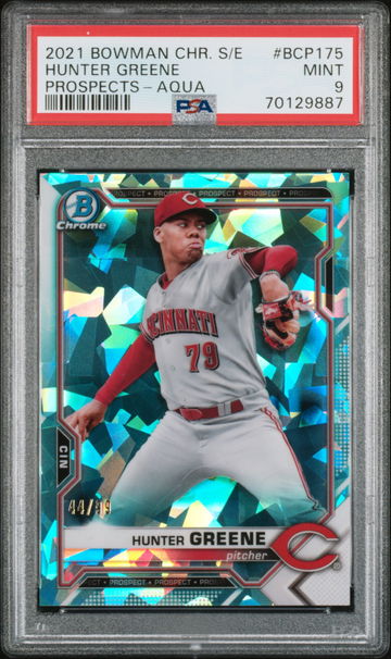 2021 Bowman Chrome Sapphire Hunter Greene Aqua Cincinnati Reds /99 SP PSA 9 MINT