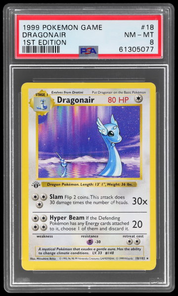 1999 Pokemon Base Set Dragonair 1st Edition PSA 8