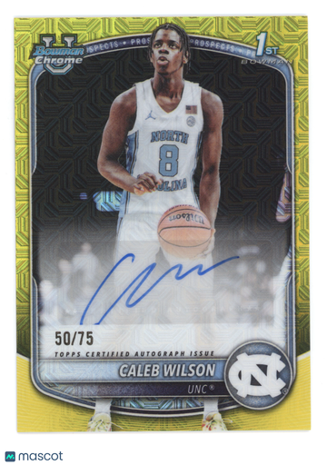 2025 Bowman Chrome U Prospect Autograph Caleb Wilson #CPA-CL Yellow Refractor /75