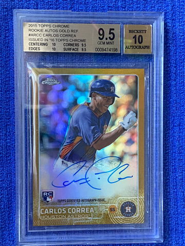 2015 TOPPS CHROME CARLOS CORREA ROOKIE GOLD REFRACTOR AUTO /50