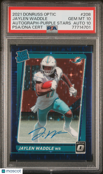 2021 Panini Donruss Optic Jaylen Waddle #208 Autograph Purple Stars /50 Rookie PSA 10 Auto 10