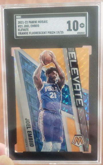 Joel Embiid 2021 Mosaic Elevate Orange Fluorescent SSP /25 SGC 10 💎 GEM MINT 