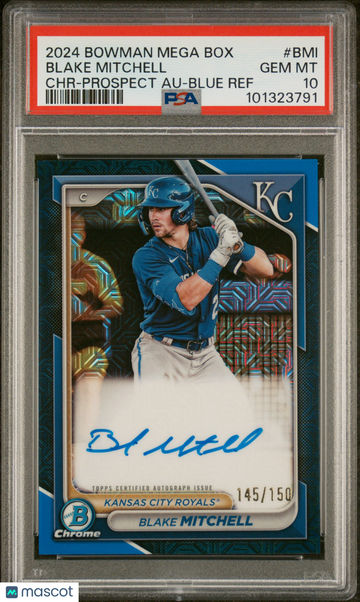 2024 Bowman Mega Box Chrome Bowman Prospect Mega Autographs Blake Mitchell Blue Ref /150 PSA 10