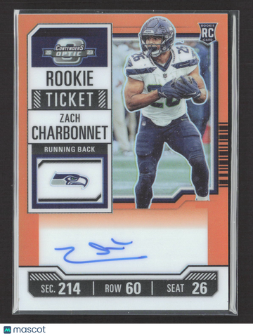 2024 Panini Contenders Optic Prizm Zach Charbonnet #141 Orange /50 RC