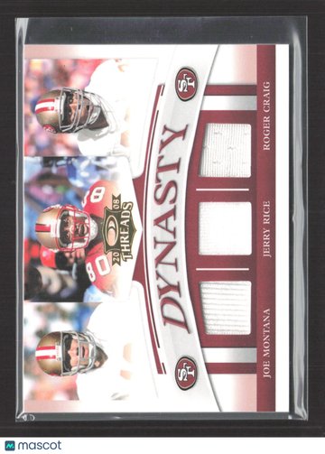 2008 Donruss Threads Dynasty Joe Montana Roger Craig Jerry Rice #D-6 /250 Triple Jersey Authentic Game-Worn Jersey