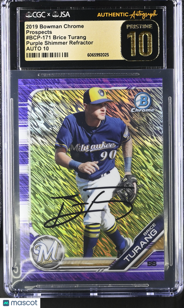 2019 Bowman Chrome Brice Turang #BCP-171 Purple Shimmer Refractor CGC 10 JSA Auto 10