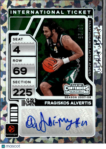 Fragiskos Alvertis 2026 Panini Contenders Basketball International Ticket Auto Camo /25 Panathinaikos Aktor Athens