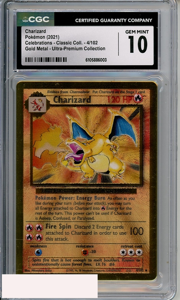 2021 POKEMON CELEBS CLASSIC COLL GOLD METAL UPC CHARIZARD #4 CGC 9
