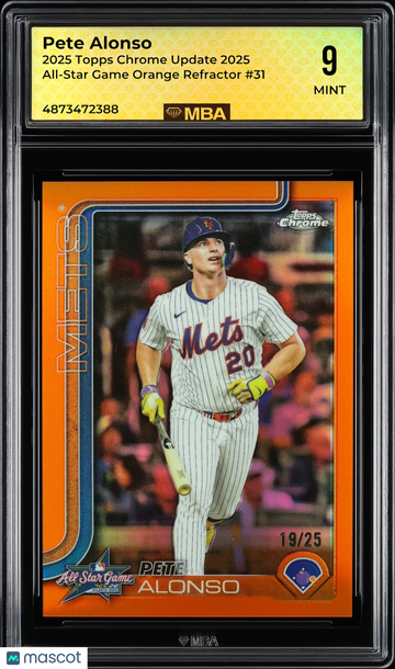 2025 Topps Chrome Update 2025 All-Star Game Pete Alonso #31 Orange Refractor /25 MBA 9