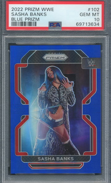 2022 WWE Panini Prizm Sasha Banks #102 Blue Prizm /199 PSA 10 GEM MINT