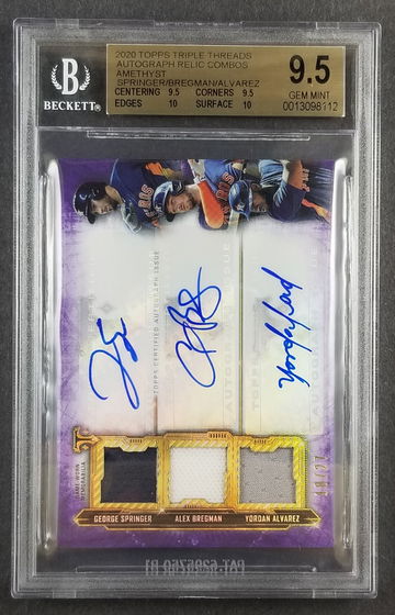 2020 Topps Triple Threads Bregman/Alvarez/Springer Autograph Relic Combo Amethyst #18/27 BGS 9.5/10