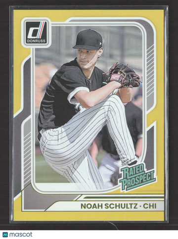 2026 Panini Donruss Baseball Noah Schultz #183 Yellow 10/10 Chicago White Sox Baseball Card