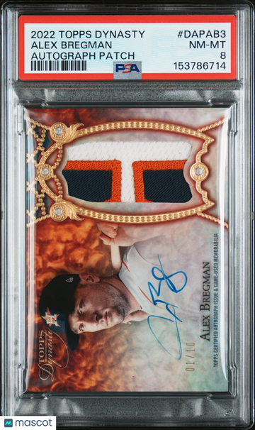 2022 Topps Dynasty Autographed Patch Alex Bregman #DAPAB3 Patch /10 PSA 8 Topps