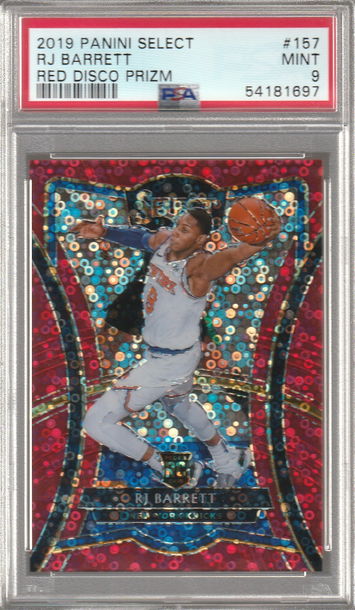 RJ Barrett 2019 Select Premier Level red disco #d/49 prizm PSA 9