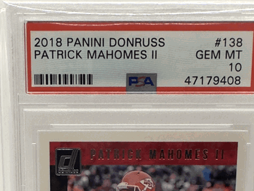 Graded 2018 Donruss Patrick Mahomes II #138 PSA 10 Kansas City Chiefs Football Trading Card