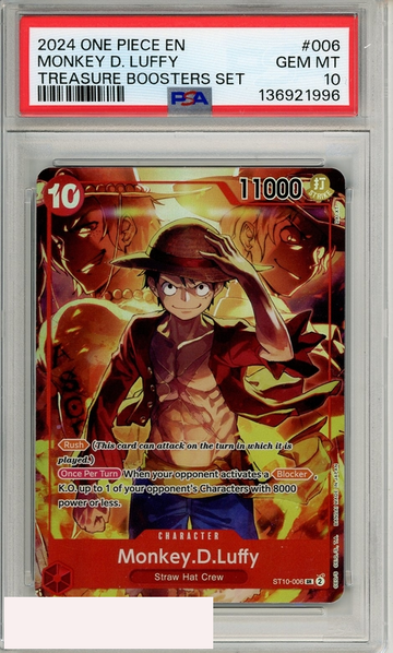 2024 ONE PIECE PROMOS MONKEY D  LUFFY #006 TREASURE BOOSTERS SET PSA 10 GEM MT