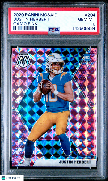 2020 Panini Mosaic Justin Herbert #204 Camo Pink PSA 10