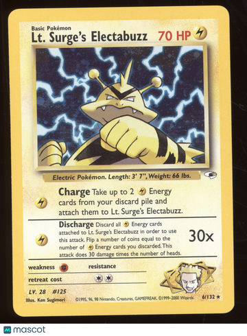 2000 Pokemon Gym Heroes LT. Surge's Electabuzz Holo Rare #6/132