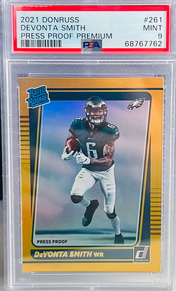 DeVonta Smith - 2021 Donruss Press Proof Premium Gold Rookie RC - PSA 9