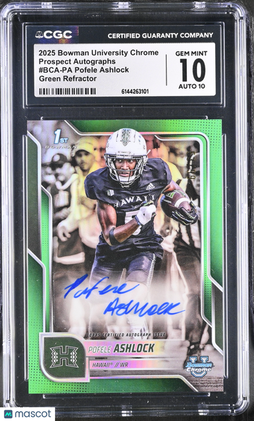 2025 Bowman University Chrome Pofele Ashlock #BCA-PA Green Refractor Prospect Autographs CGC 10 Auto 10