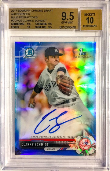 2017 Bowman Chrome Draft Clarke Schmidt Blue Refractor /150 auto BGS 9.5