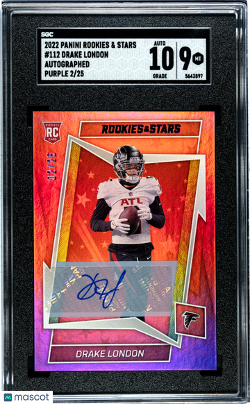 2022 Panini Rookies & Stars Drake London #112 Autograph Purple 25 SGC 9 Auto 10