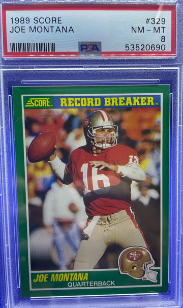 1989 Score Football #329 Joe Montana Record Breaker HOF PSA 8 NM-MT
