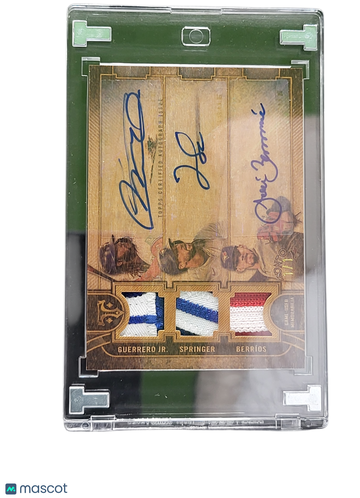 2024 Topps Triple Threads Vladimir Guerrero Jr. José Berríos George Springer #ARC-GSB Autograph Triple Relic Game-Used M