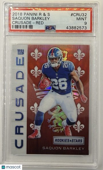 2018 Panini Rookies & Stars Saquon Barkley #CRU-32 Red Parallel/Variety Rookie Insert PSA 9