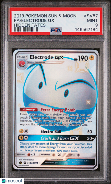 2019 Pokemon Sun & Moon Hidden Fates Electrode GX Fa Hidden Fates PSA 9 #SV57