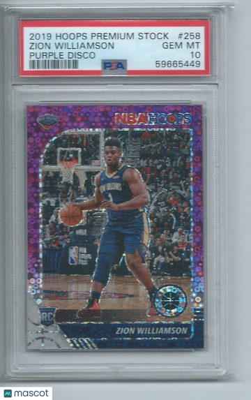 2019 Panini Hoops Premium Stock Zion Williamson #258 Purple Disco PSA 10