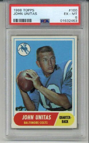 1968 TOPPS #100 JOHNNY UNITAS FOOTBALL CARD BALTIMORE COLTS PSA 6 LOW POP