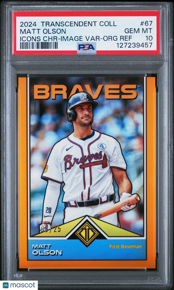2024 Topps Transcendent Collection Transcendent Icons Chrome Matt Olson #67 Image Var Org Ref /25 PSA 10