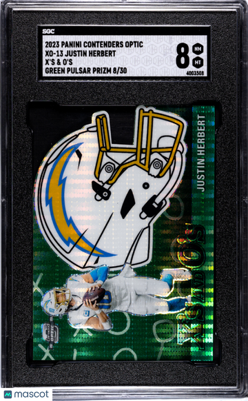 2023 Panini Contenders Optic Justin Herbert #XO-13 X'S & O's Green Pulsar Prizm SGC 8