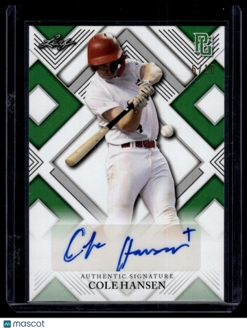 2023 Leaf Perfect Game National Showcase Cole Hansen #AU-CH1 Autographs Green SN AU