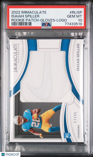 2022 Panini Immaculate Collection Rookie Logos Isaiah Spiller #RLISP RK Gloves Brand /15 Rookie PSA 10
