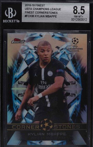 2018 FINEST UEFA CHAMPIONS LEAGUE CORNERSTONES KYLIAN MBAPPE ROOKIE RC BGS 8.5