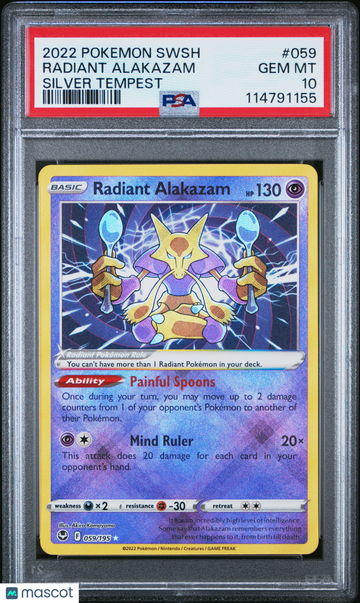 2022 Pokemon Sword & Shield Silver Tempest Radiant Alakazam Silver Tempest PSA 10 #059