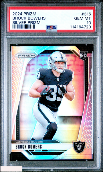 2024 PANINI PRIZM BROCK BOWERS #315 SILVER PRIZM ROOKIE RC PSA 10 GEM MT