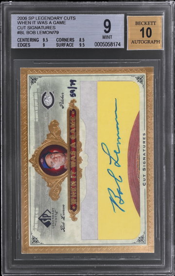 2006 SP Legendary Cuts Bob Lemon When It Was A Game Cuts BGS 9 AUTO